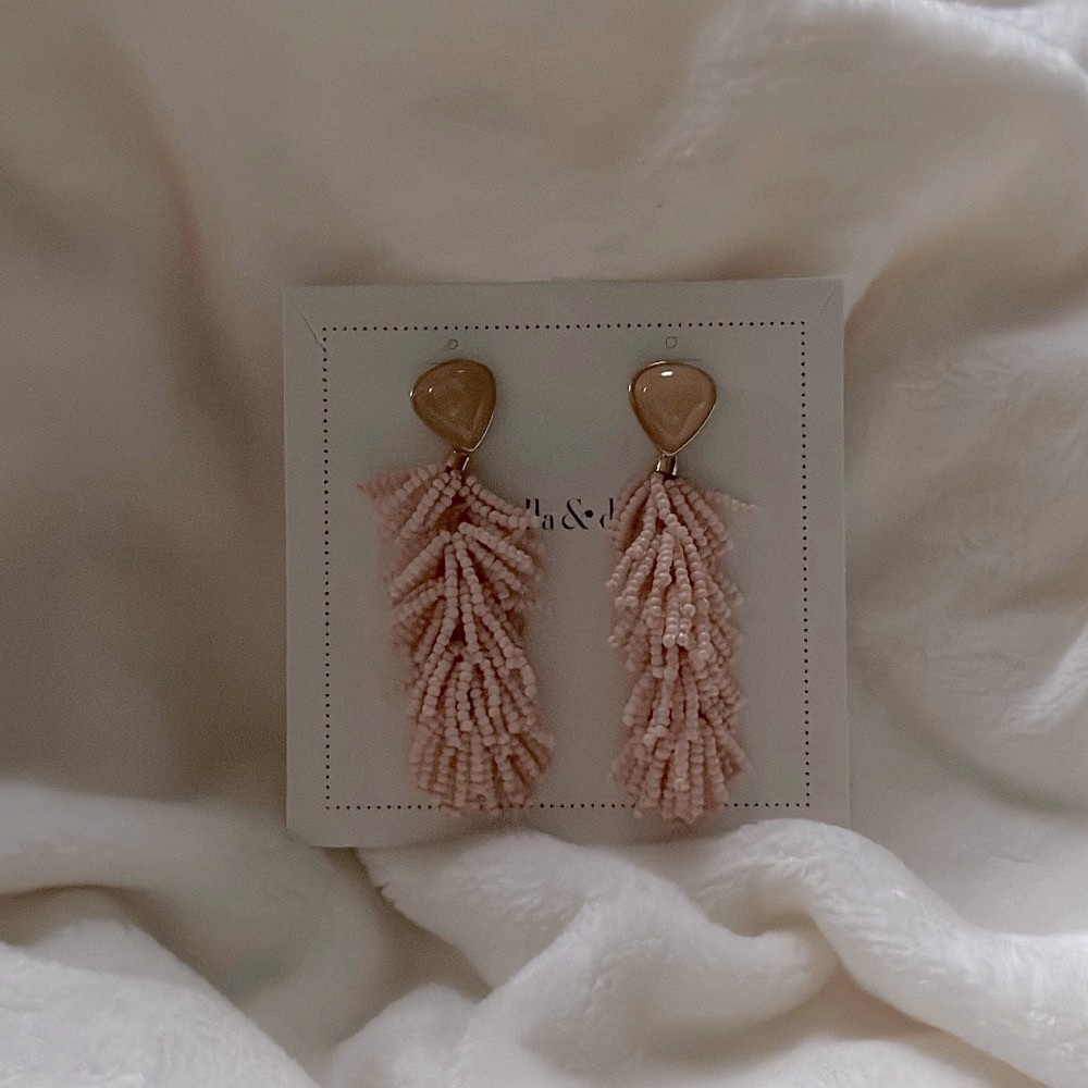 Baby pink beaded tassel earring